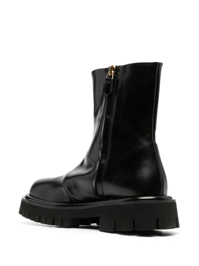 Moschino Leather Ankle Boots With Rubber Sole In Black