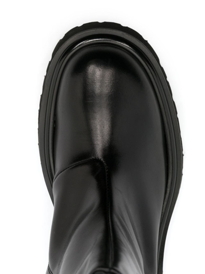 Moschino Leather Ankle Boots With Rubber Sole In Black