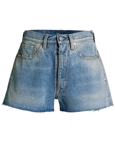 Shop Maison Margiela Raw-edge Denim Shorts In Blue