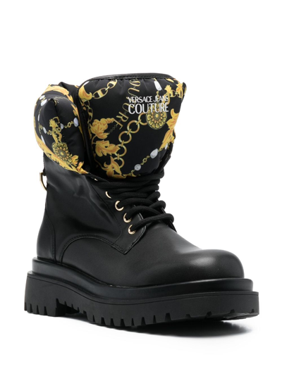 Versace Jeans Couture Logo-print Round-toe Boots In Black