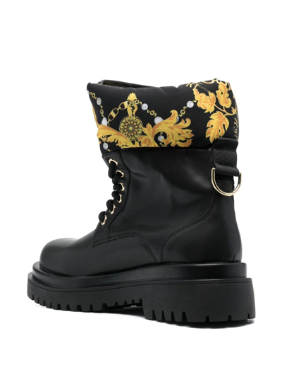 Versace Jeans Couture Logo-print Round-toe Boots In Black