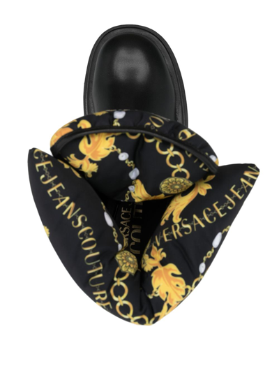 Versace Jeans Couture Logo-print Round-toe Boots In Black