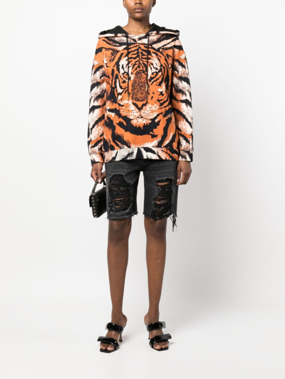 Shop Roberto Cavalli Tiger-print Drawstring Hoodie In Orange