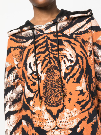 Shop Roberto Cavalli Tiger-print Drawstring Hoodie In Orange