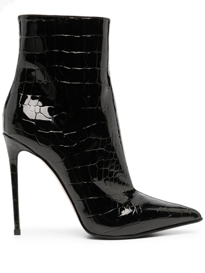 Shop Le Silla Eva 120mm Crocodile-embossed Boots In Black