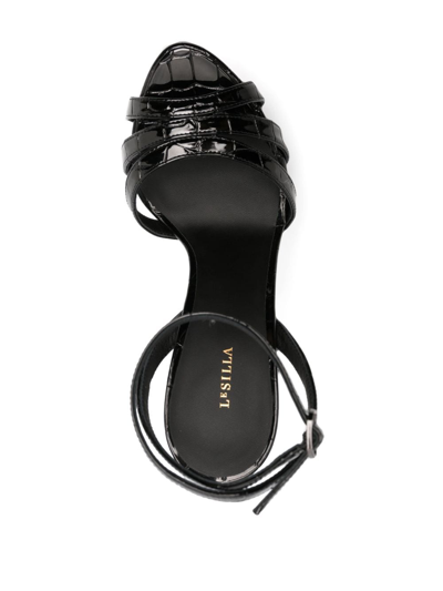Le Silla Lola 140mm Embossed-crocodile Sandals In Black