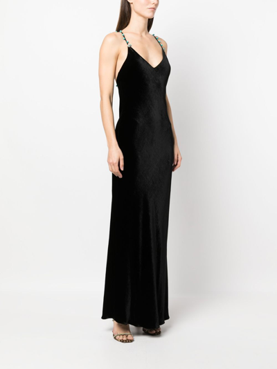 Shop Roberto Cavalli Bead-embellished V-neck Velvet Dress In Black