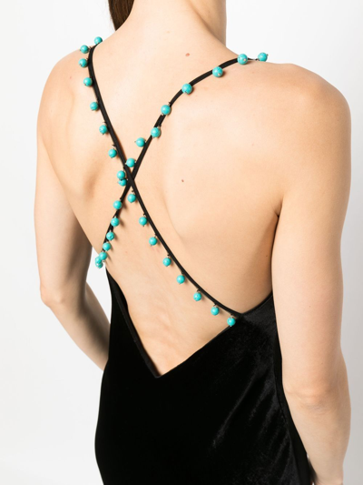 Shop Roberto Cavalli Bead-embellished V-neck Velvet Dress In Black