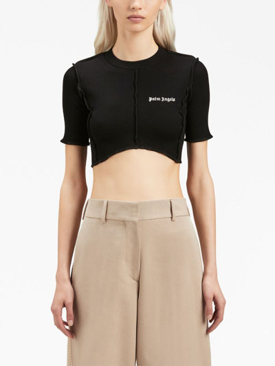 Shop Palm Angels Logo-print Cropped Top In Black