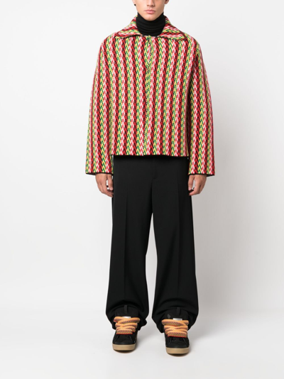 Lanvin Men Curb Chevron Knit Jacket In Green