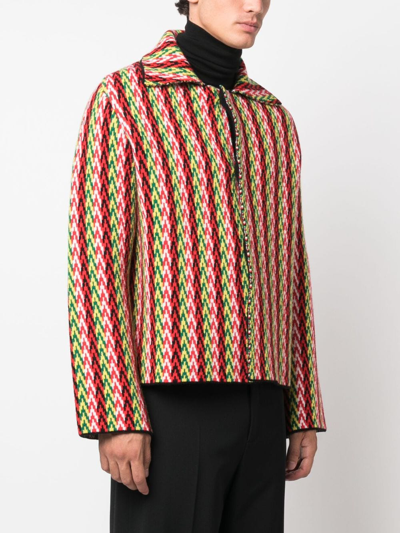 Lanvin Men Curb Chevron Knit Jacket In Green