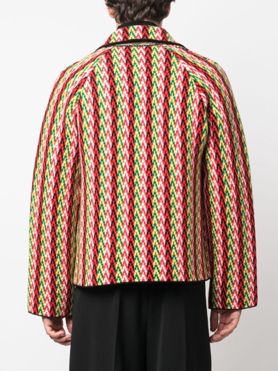 Lanvin Men Curb Chevron Knit Jacket In Green