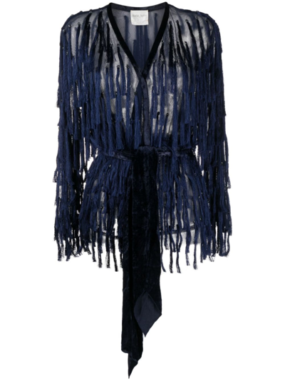 Shop Forte Forte Fringe-embellished Tied-waist Jacket In Blue