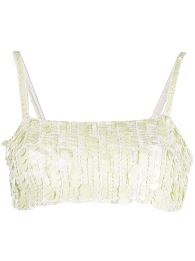P.a.r.o.s.h Crop Top Sequin Spaghetti Straps In Neutrals