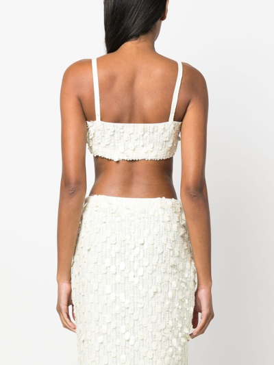 P.a.r.o.s.h Crop Top Sequin Spaghetti Straps In Neutrals