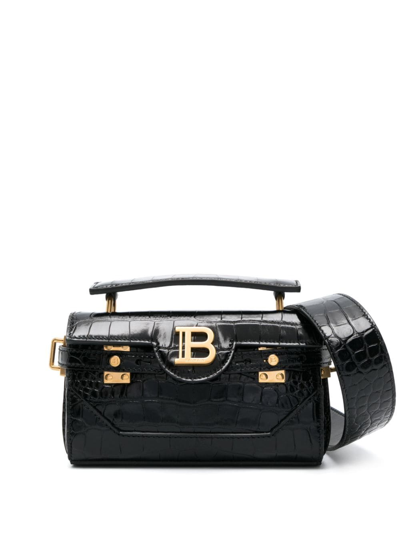 Shop Balmain B-buzz 19 Crocodile-embossed Bag In Black