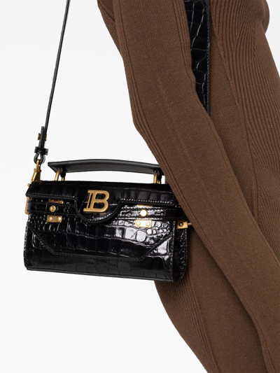 Shop Balmain B-buzz 19 Crocodile-embossed Bag In Black