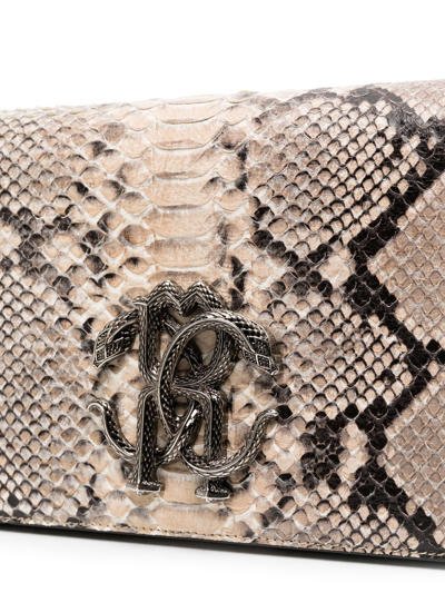 Shop Roberto Cavalli Snakeskin-print Leather Shoulder Bag In Neutrals