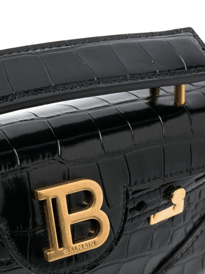 Shop Balmain B-buzz 19 Crocodile-embossed Bag In Black