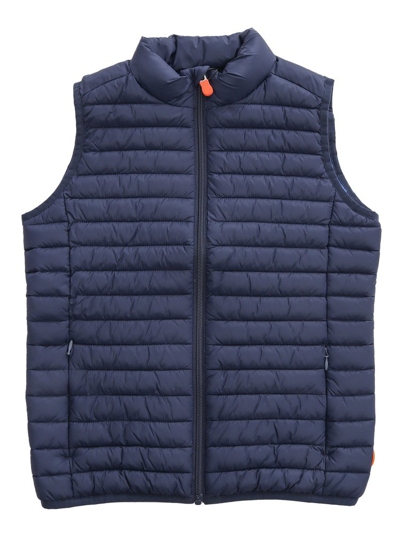 Shop Save The Duck Kids Straight Hem Zipped Padded Gilet In Navy