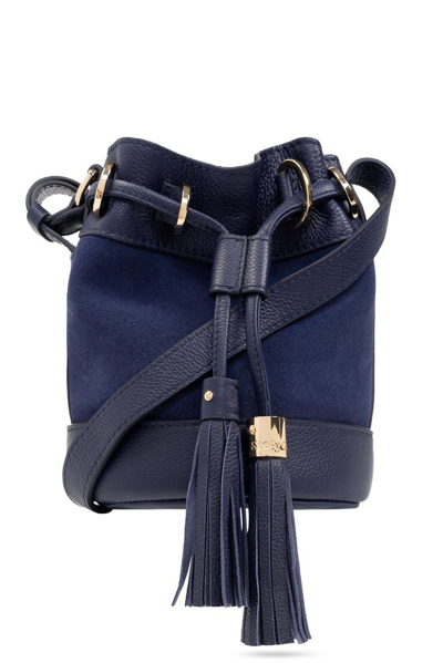 Shop See By Chloé Vicki Tassel Detailed Small Bucket Bag In Navy