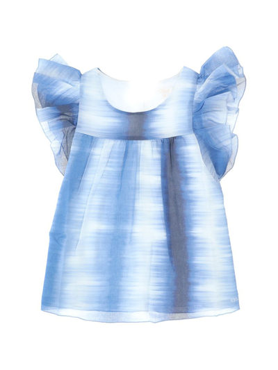 Shop Chloé Kids Logo Embroidered Ruffled In Blue