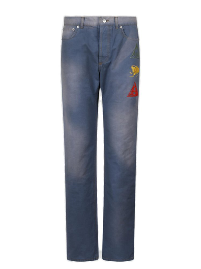 Shop Dior Homme Logo Patch Straight Leg Jeans In Blue
