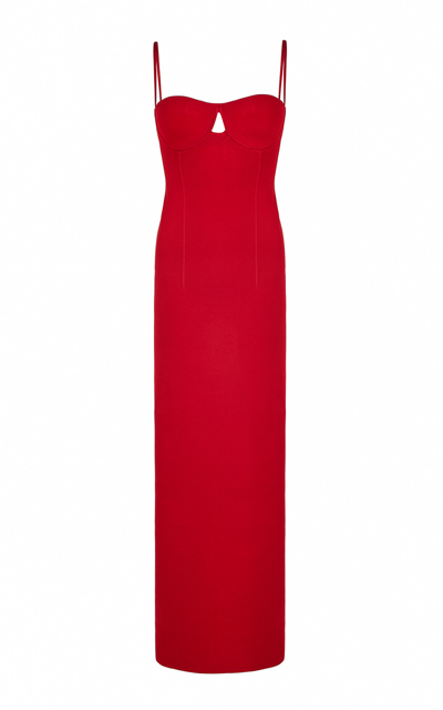Shop Galvan Amelia Ribbed-knit Midi Dress In Red