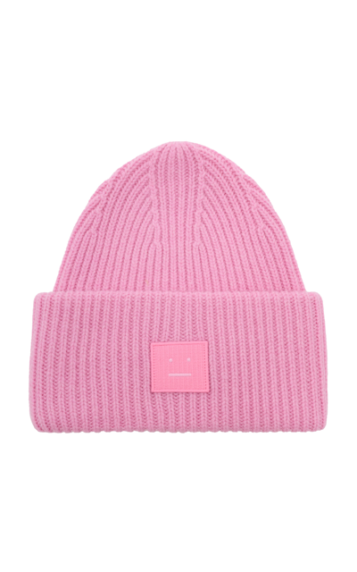Shop Acne Studios Pansy N Face Appliquéd Wool Beanie In Pink