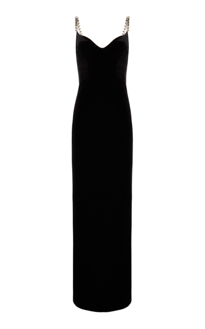 Shop Galvan Avedon Crystal-embellished Velvet Maxi Dress In Black