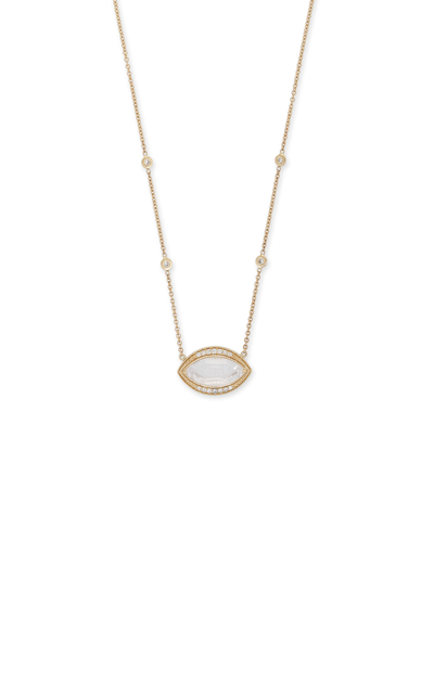 Shop Jacquie Aiche Small Eye 14k Yellow Gold Quartz; Diamond Necklace In White