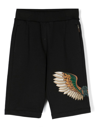 Shop Roberto Cavalli Junior Wing-patch Track Shorts In Black