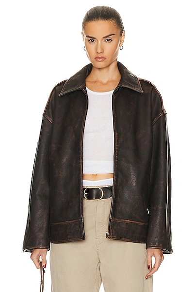 Grlfrnd Alek Distressed Leather Jacket In Brown