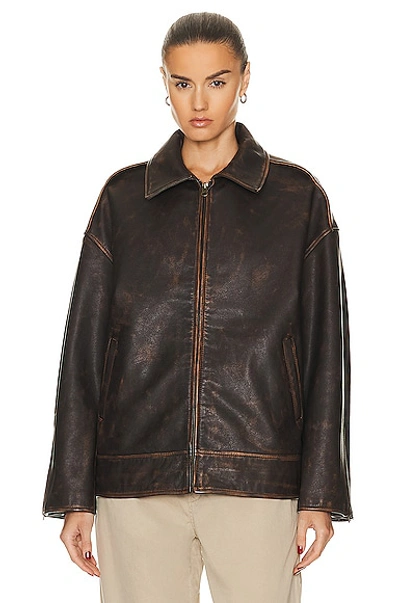 Grlfrnd Alek Distressed Leather Jacket In Brown