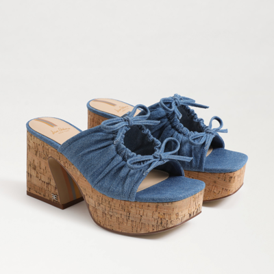 Shop Sam Edelman Dova Platform Wedge Heel Washed Indigo In Blue
