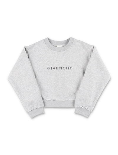 Shop Givenchy Kids Logo Embroidered Crewneck Sweatshirt In Grey