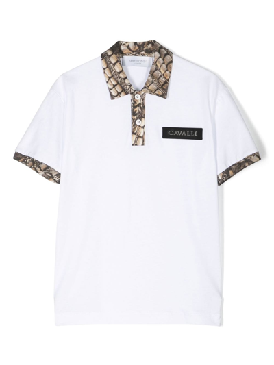 Shop Roberto Cavalli Junior Animal-print Trim Polo Shirt In White