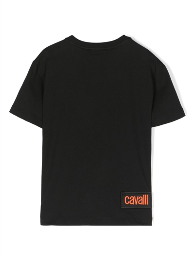 Shop Roberto Cavalli Junior Logo-print Cotton T-shirt In Black