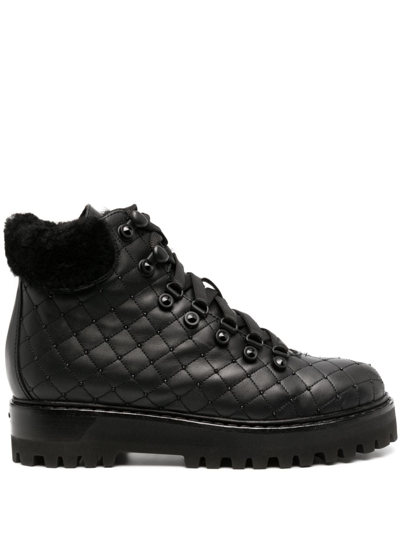 Shop Le Silla St. Moritz Quilted Leather Boots In Black