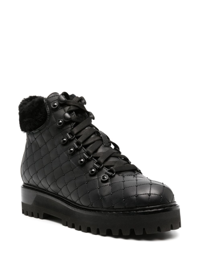 Shop Le Silla St. Moritz Quilted Leather Boots In Black
