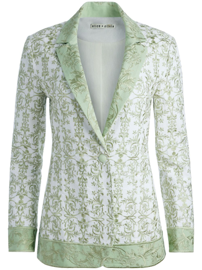 Shop Alice And Olivia Macey Floral-embroidered Blazer In Green