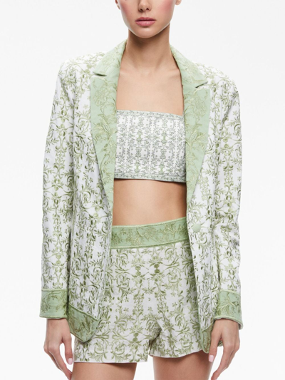 Shop Alice And Olivia Macey Floral-embroidered Blazer In Green