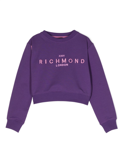 Shop John Richmond Junior Logo-embroidered Jersey Sweatshirt In Purple