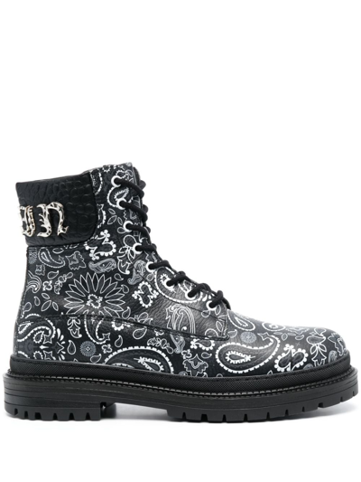 Shop Philipp Plein Paisley-print Leather Ankle Boots In Black