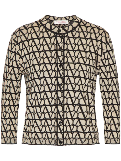 Shop Valentino Toile Iconographe Wool Cardigan In Brown