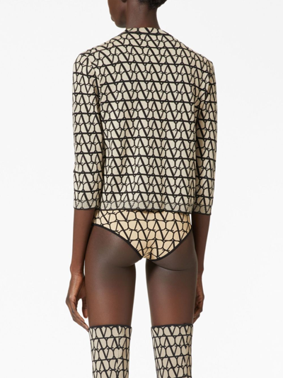 Shop Valentino Toile Iconographe Wool Cardigan In Brown