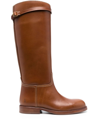 Shop Polo Ralph Lauren Leather Riding Knee Boots In Brown