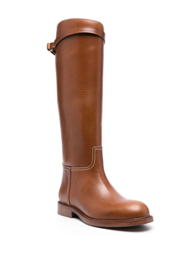 Shop Polo Ralph Lauren Leather Riding Knee Boots In Brown