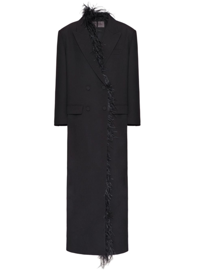 Shop Valentino Embroidered Wool Coat In Black