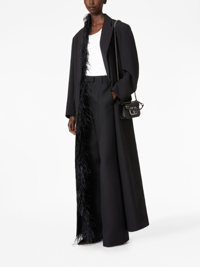 Shop Valentino Embroidered Wool Coat In Black